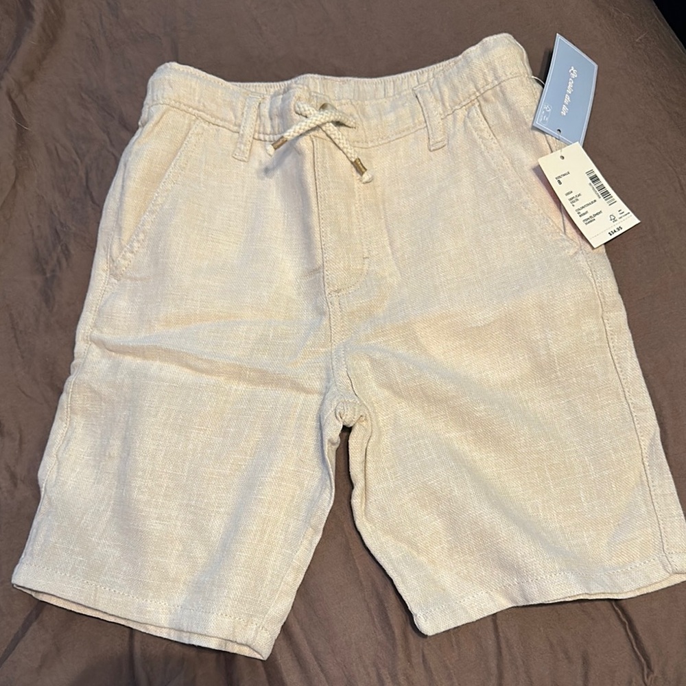 Beige Linen Blend Shorts